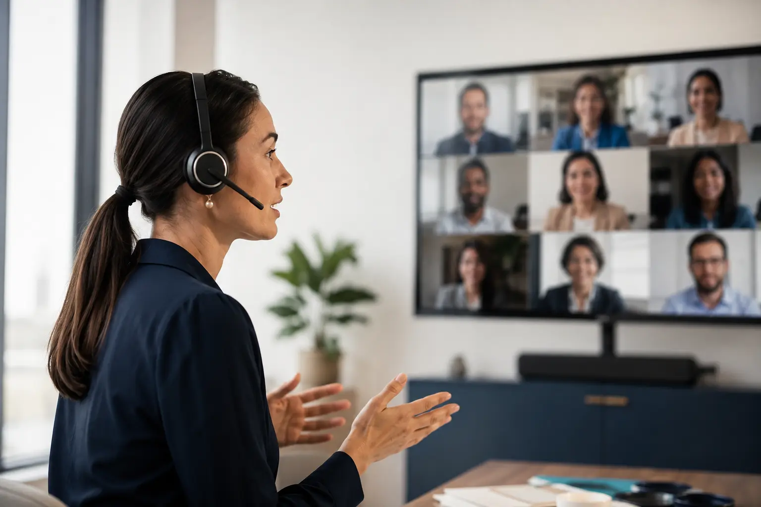 An interpreter supporting a multilingual video call